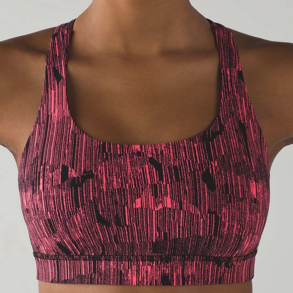 Lululemon • Energy Bra in Down Pour Electric Coral Black Size 6